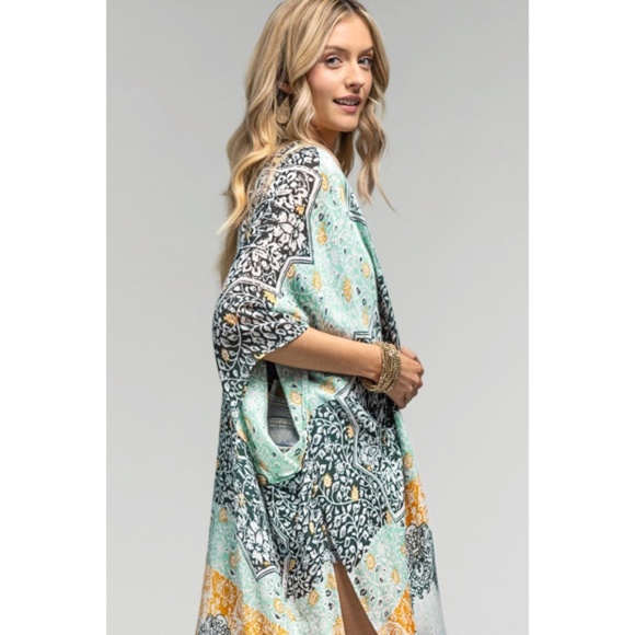 SOLD OUT Multi Floral Damask & Paisley Printed Kimono Open Wrap Summer Coverup - Picture 3 of 5